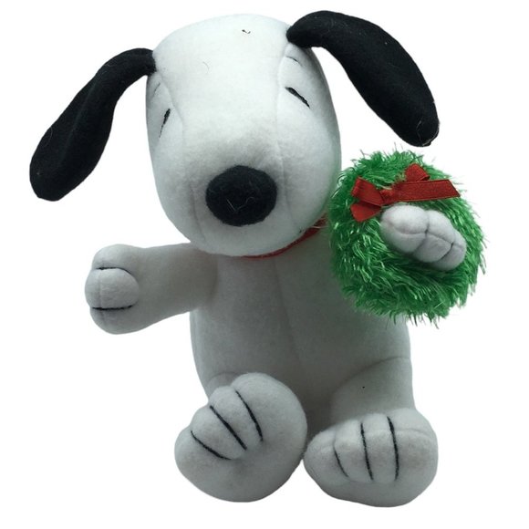Hallmark Peanuts Snoopy Christmas Wreath Plush Stuffed Animal Toy 2010 5.5" tall - Picture 1 of 5